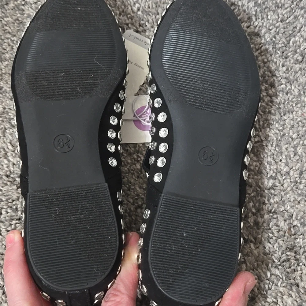 Black Rhinestone Studded Mary Jane Ballet Flats Style Shoes, Size 6.5, NEW W/Tag - Picture 6 of 15